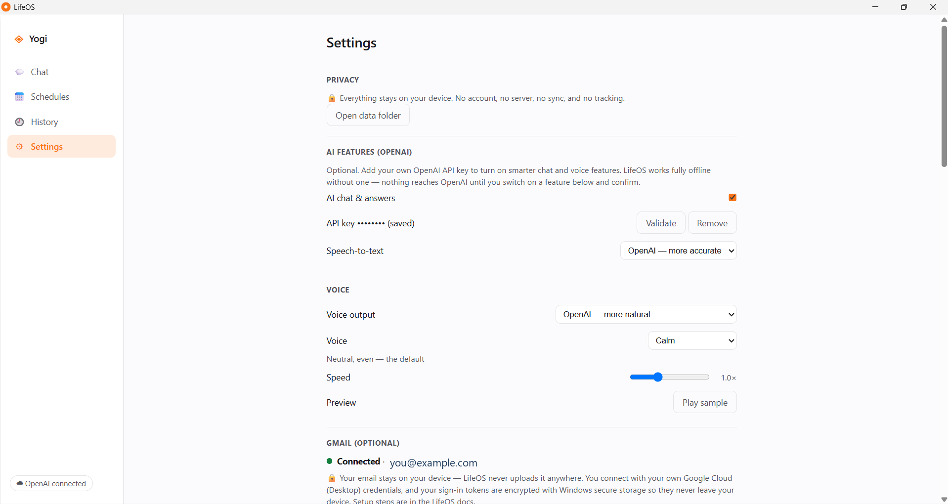 AI and voice settings
