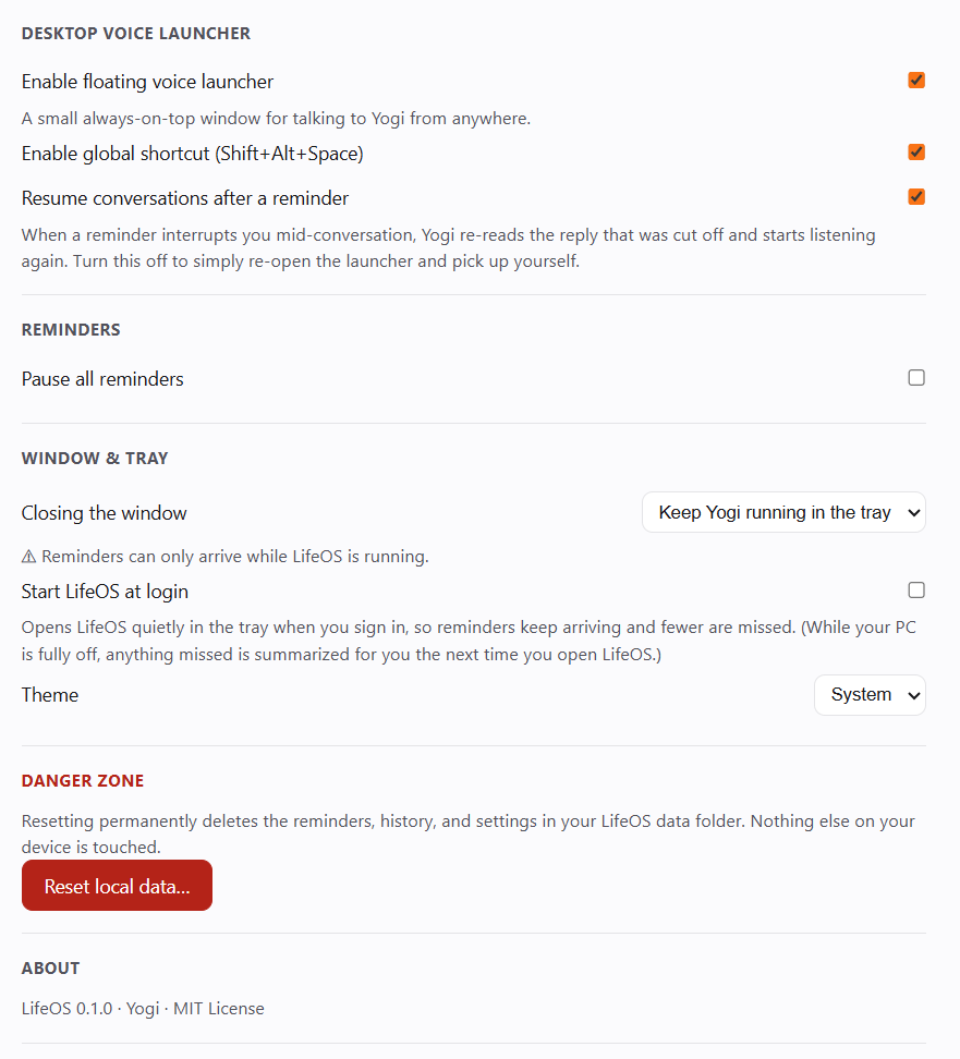 Launcher and tray settings